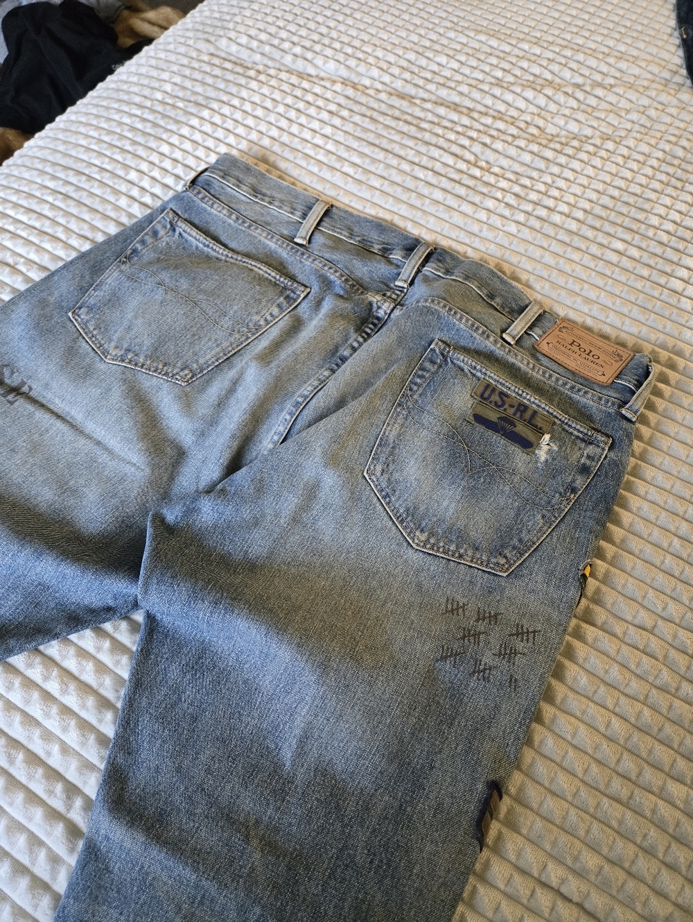Ralph Lauren Light Blue Straight Jeans with Embroidered Patches - Picture 4 of 4